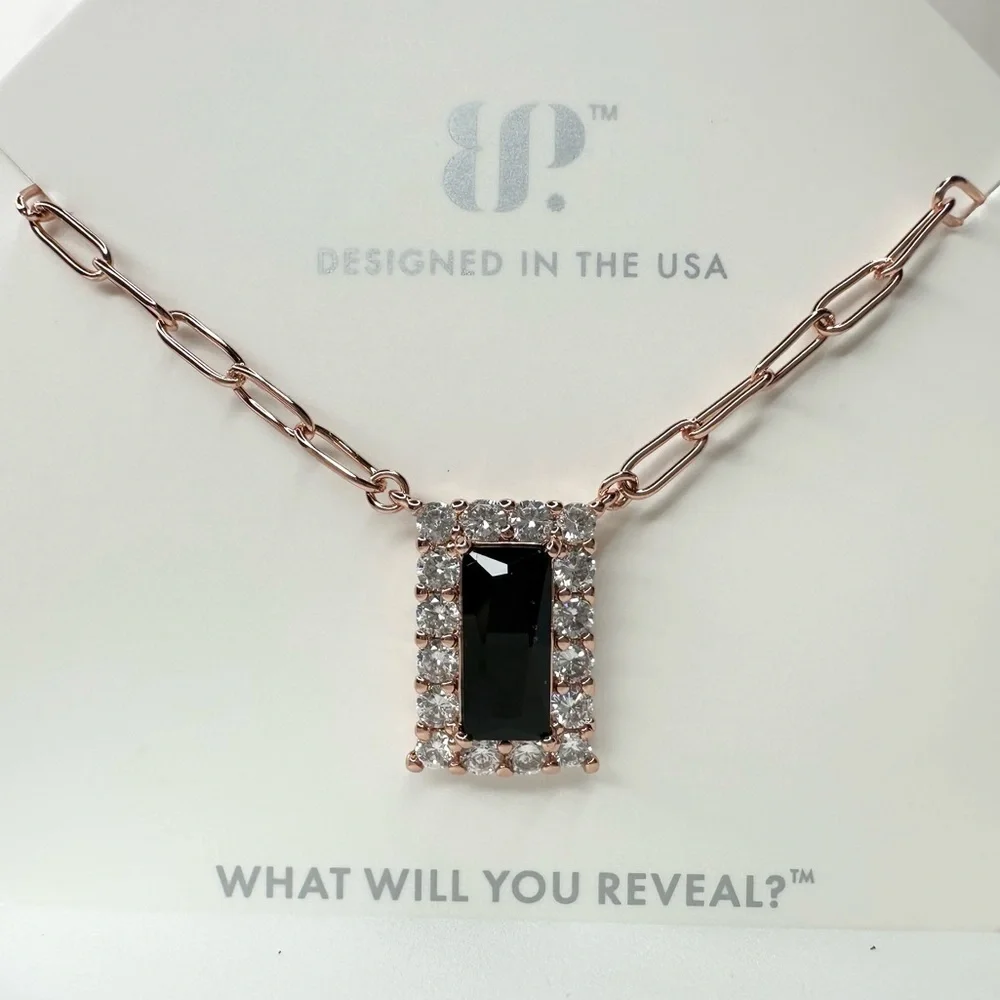 Bomb Party Classic Simplicity Black Onyx Rose Gold Necklace NK99826 NWT